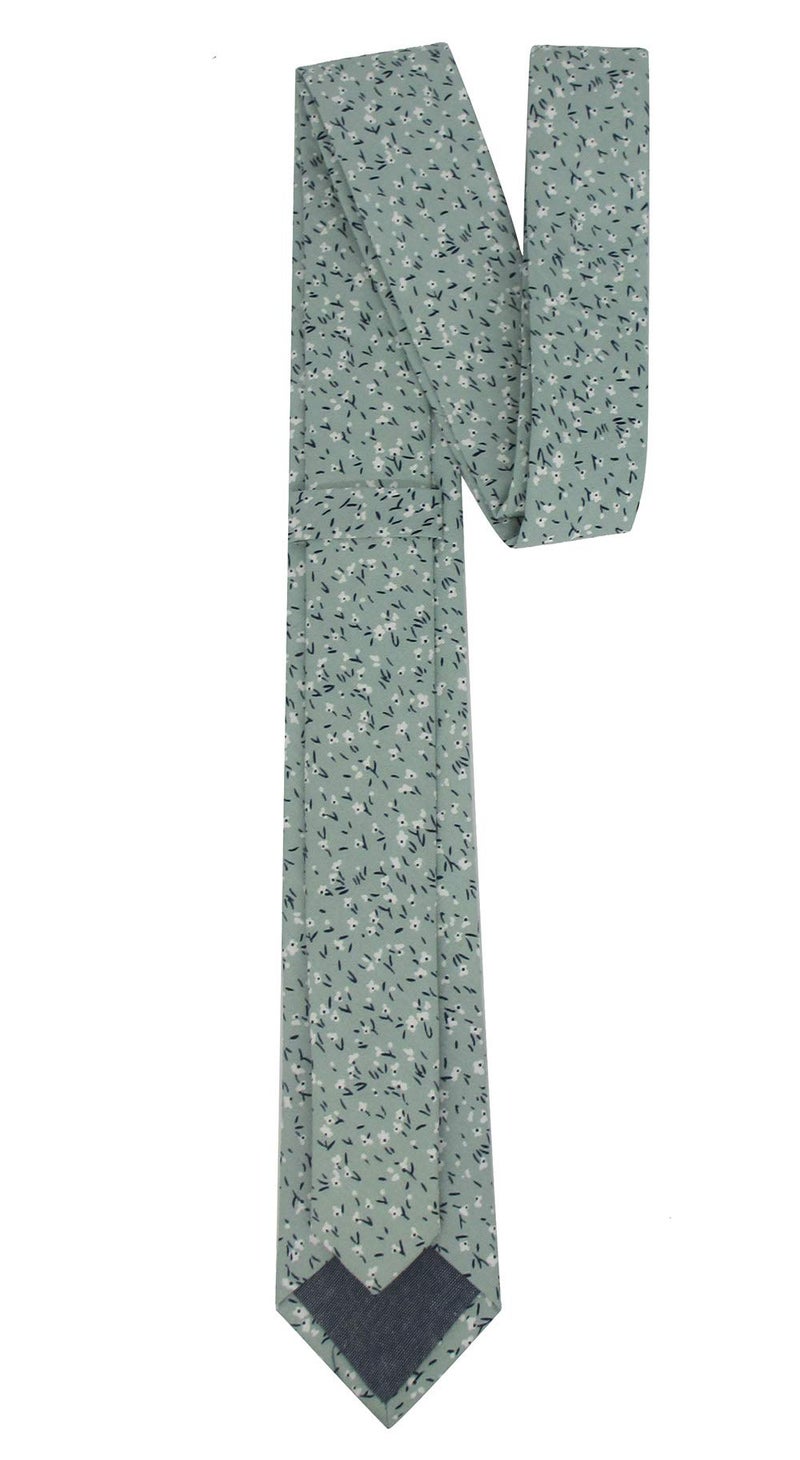 Kebocis Mens Skinny Cotton Floral Necktie Thin Tie for Men, Sage Green - Image 3